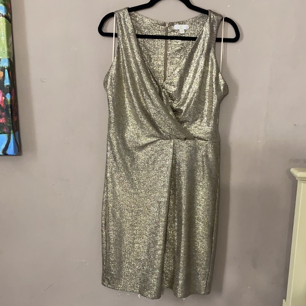 Charming Charlie Gold Shimmer Drape Dress